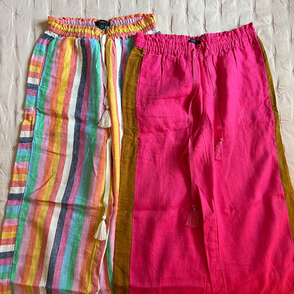 2 Pairs J. Crew Wide Leg Cropped Linen Pants - size XS